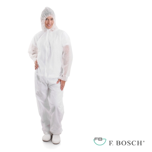 F. Bosch Φόρμα Ολόσωμη Non Woven με Κουκούλα φερμουάρ, Λευκή XL